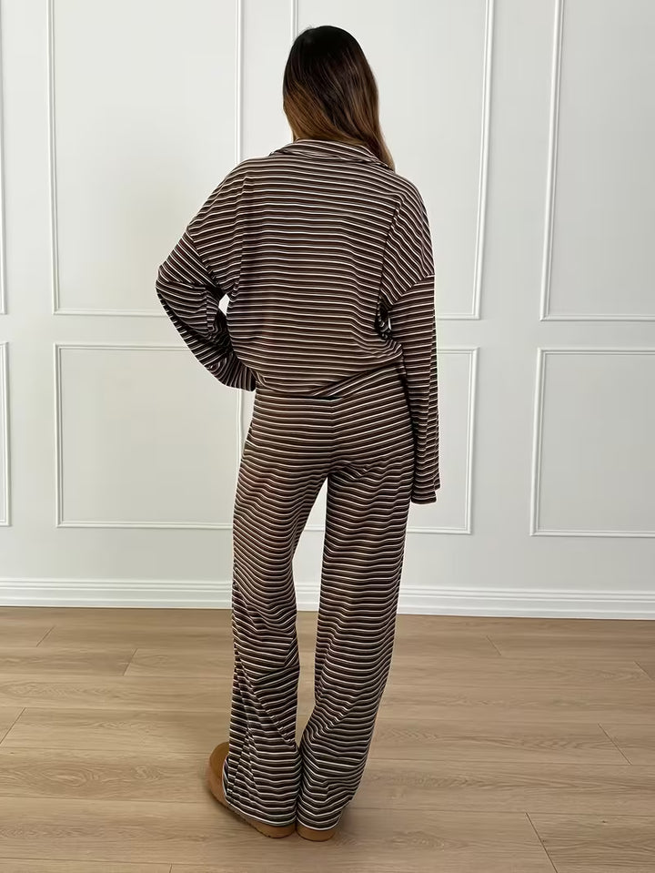Women’s Long Sleeve Striped Shirt and Trousers Set
