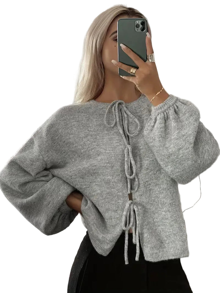 Women’s Long Sleeve Tie Front Knit Sweater