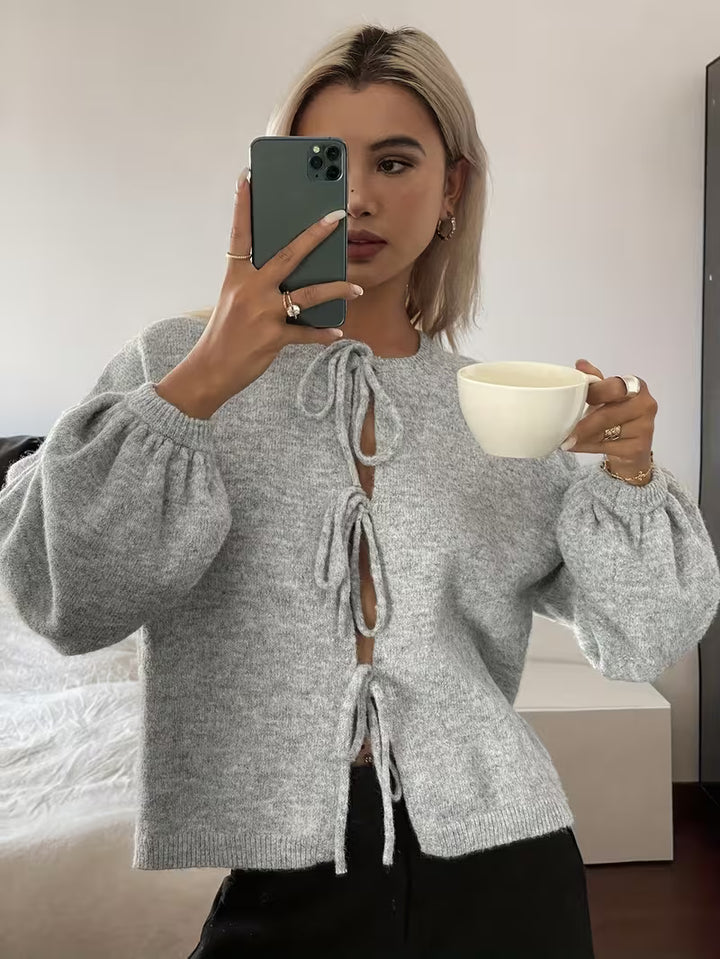Women’s Long Sleeve Tie Front Knit Sweater