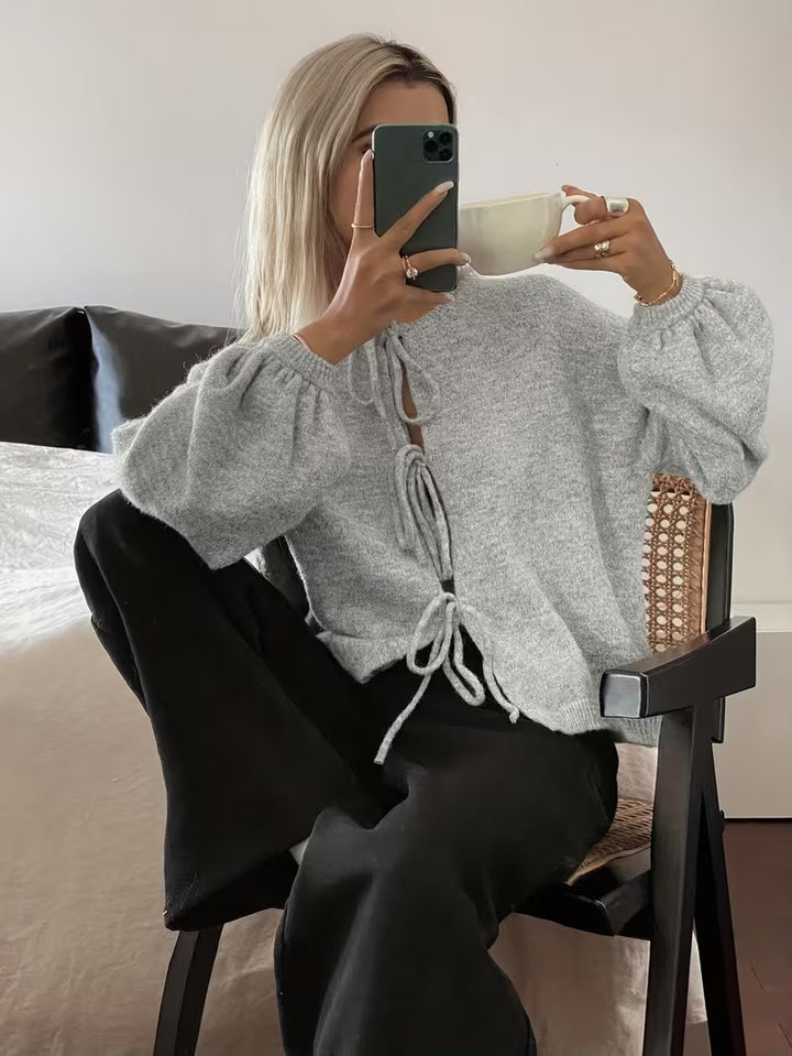 Women’s Long Sleeve Tie Front Knit Sweater