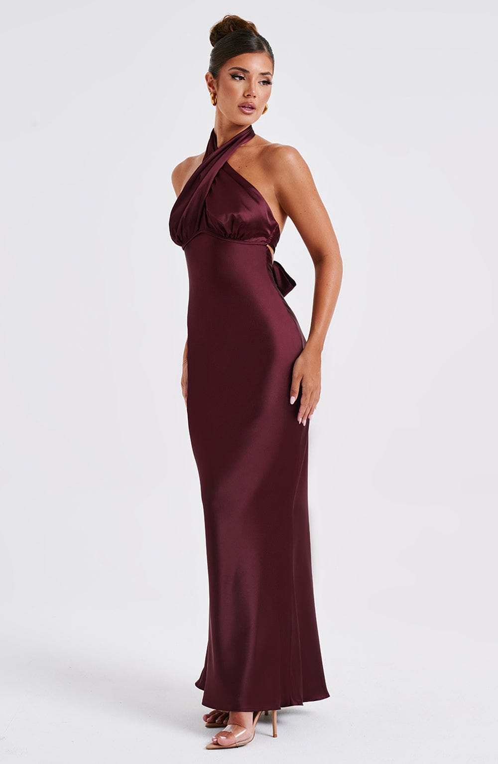 Women’s Maxi Dress with Cross Halter Neck and Fitted Silhouette