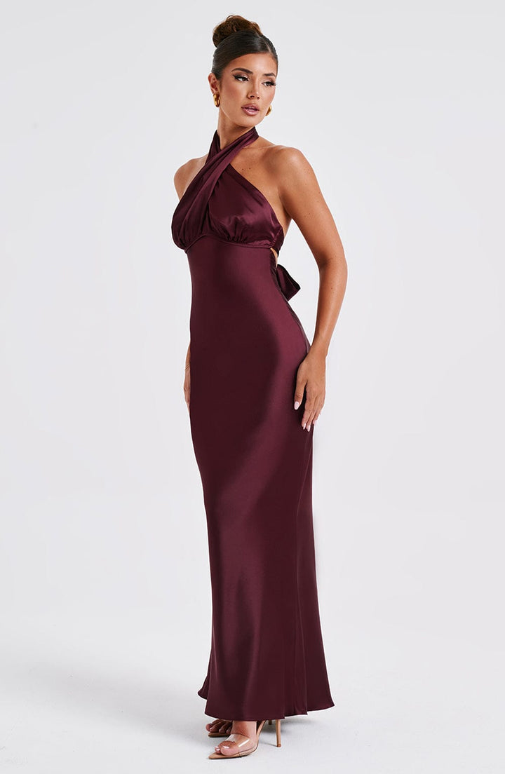 Women’s Maxi Dress with Cross Halter Neck and Fitted Silhouette