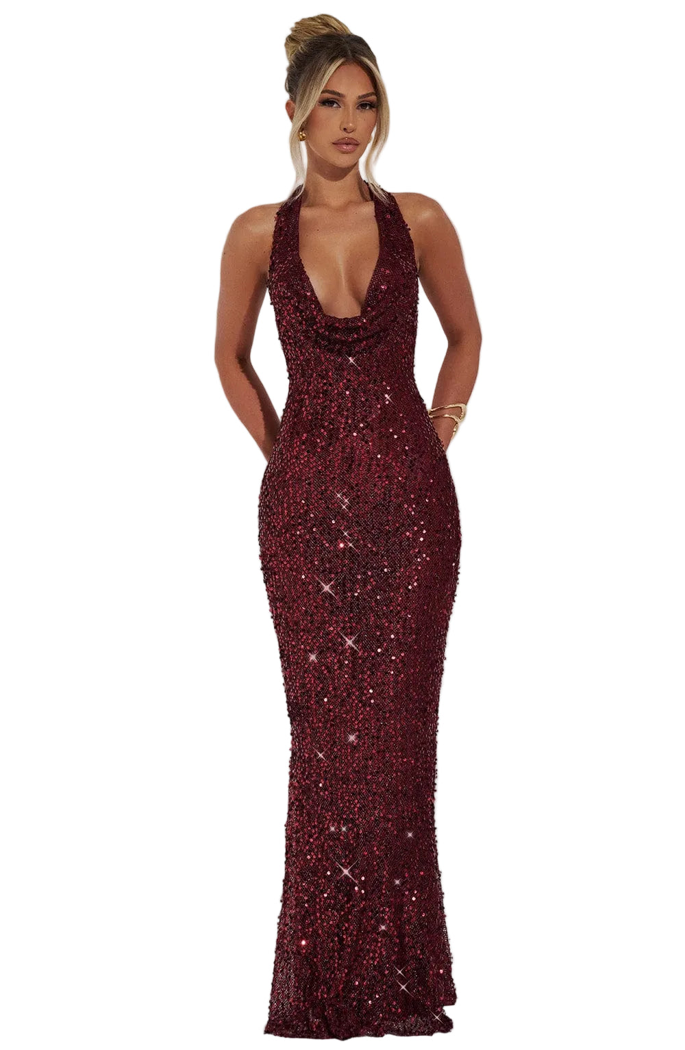 Women’s Maxi Dress with Halter Neck and Cowl Front