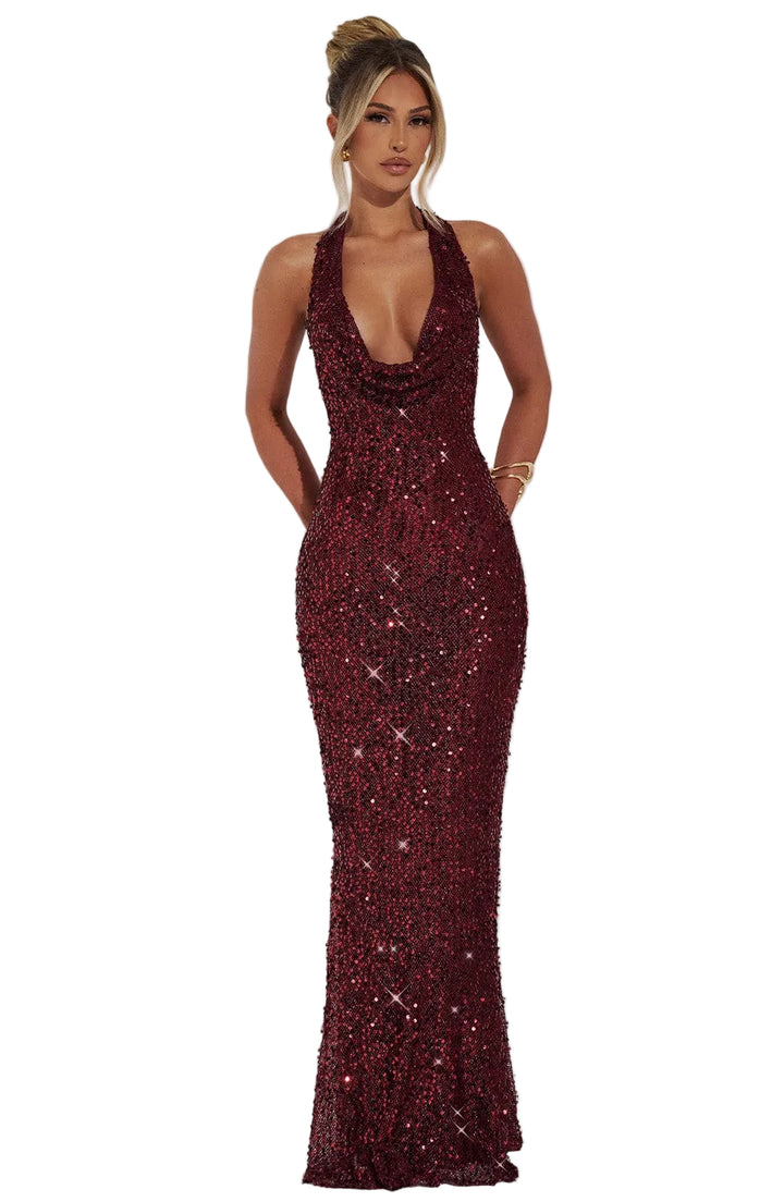 Women’s Maxi Dress with Halter Neck and Cowl Front