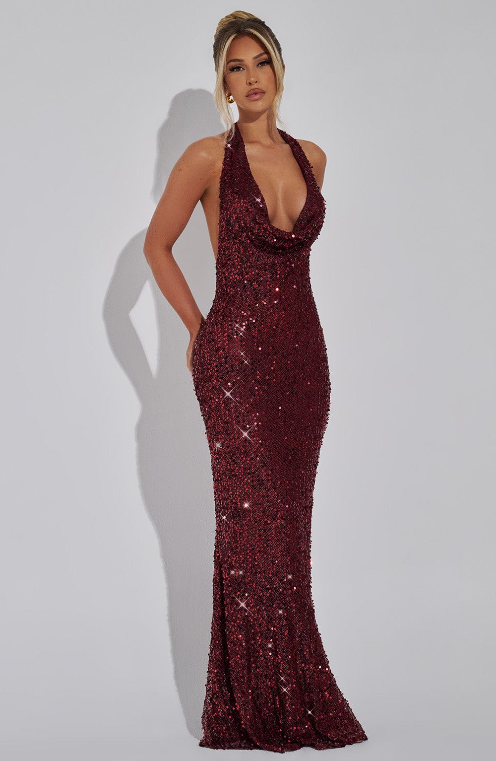 Women’s Maxi Dress with Halter Neck and Cowl Front