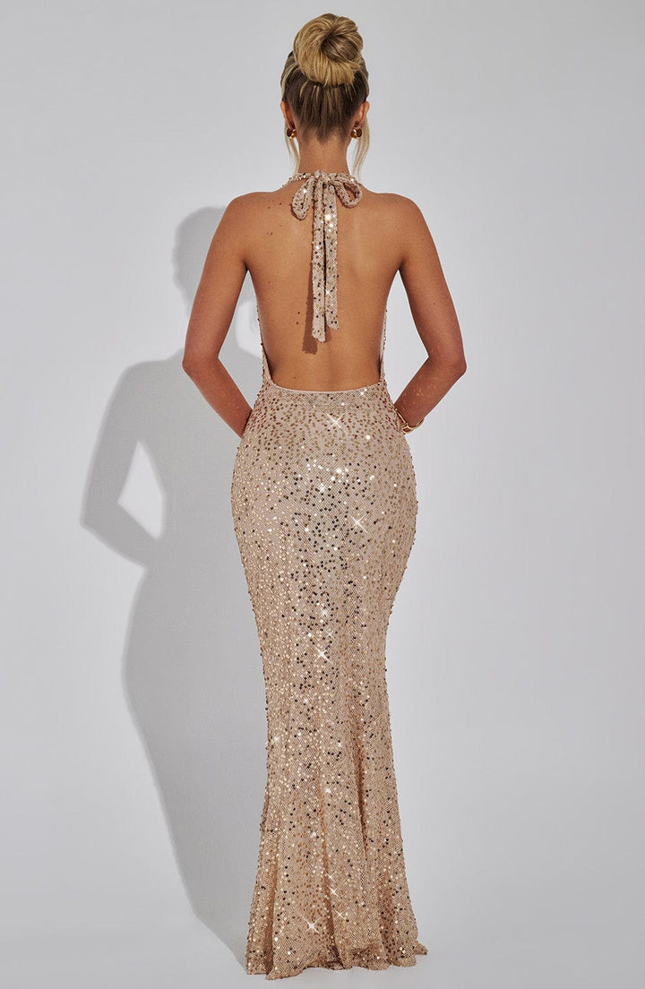 Women’s Maxi Dress with Halter Neck and Deep Cowl Front