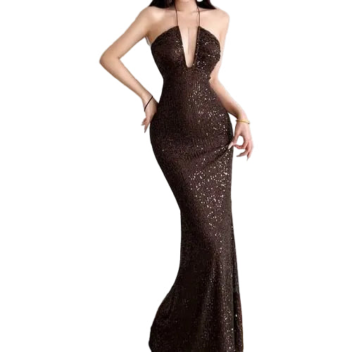 Women’s Maxi Dress with Halter Neck and Deep V Front
