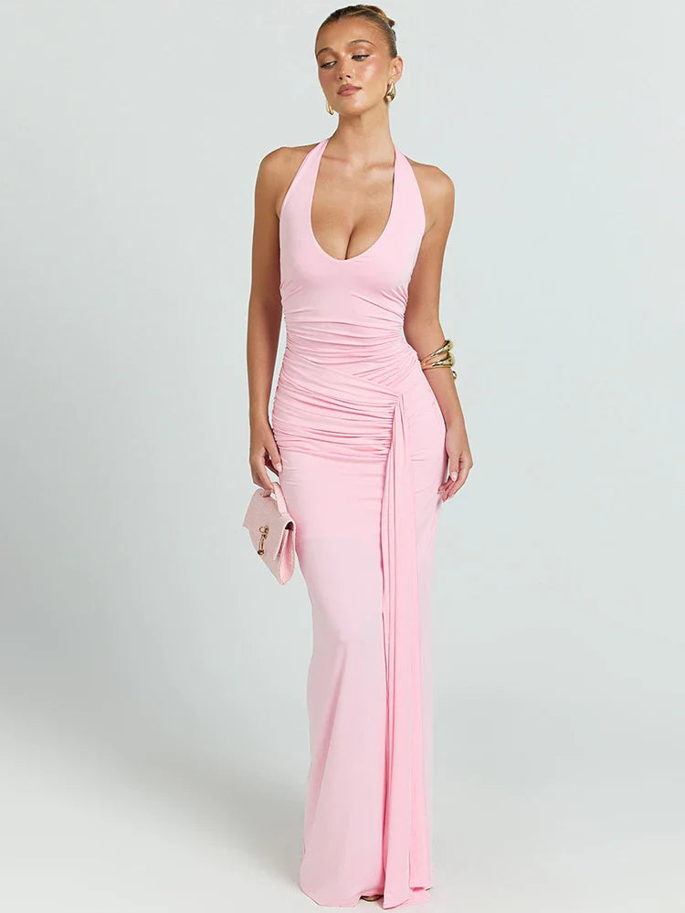 Women’s Maxi Dress with Halter Neck and Ruched Side Detail