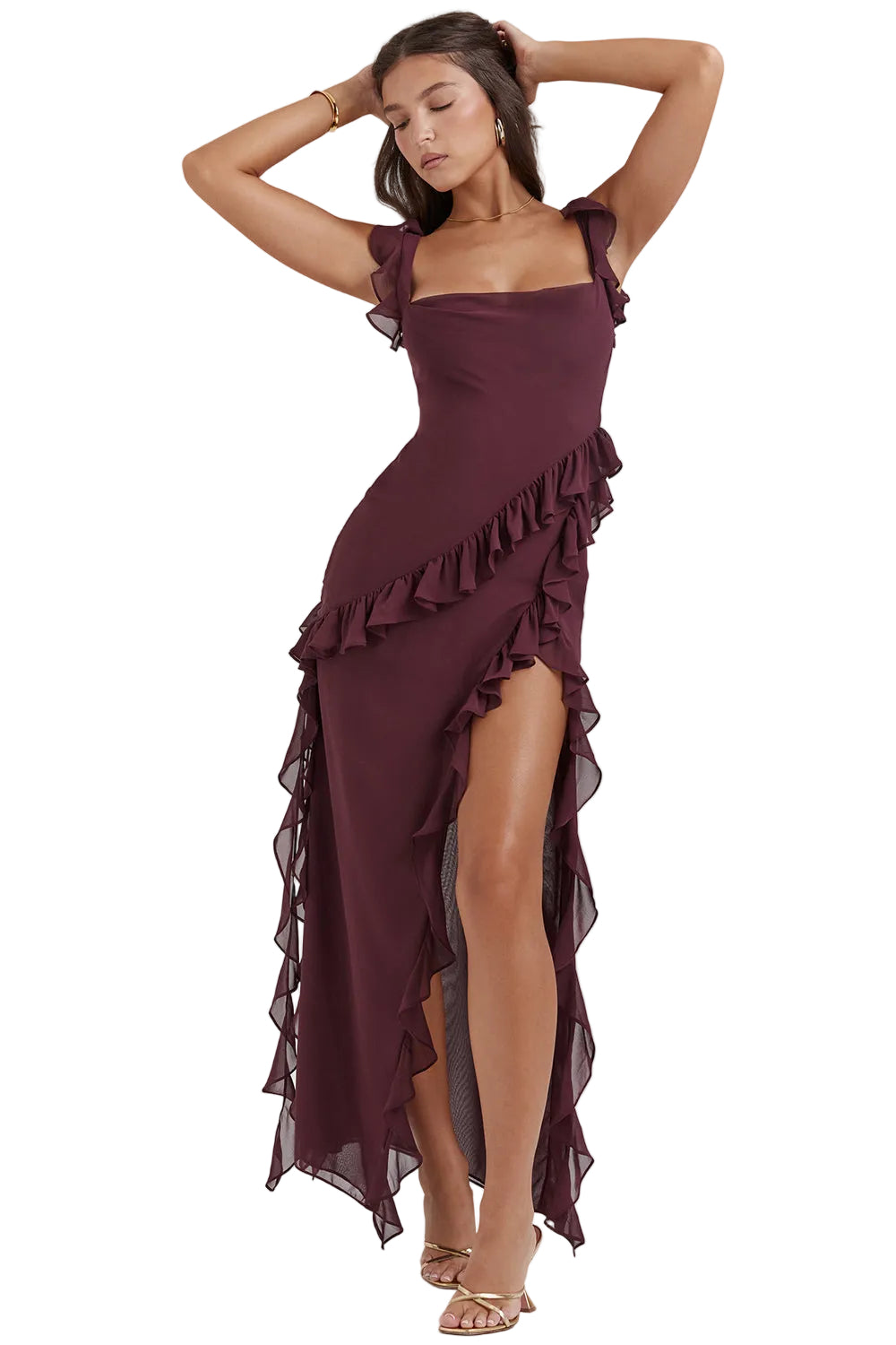 Women’s Maxi Dress with Ruffle Detail and Shoulder Straps