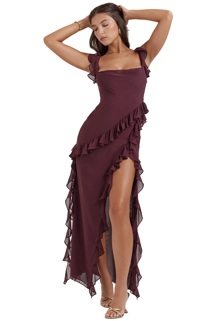 Women’s Maxi Dress with Ruffle Detail and Shoulder Straps