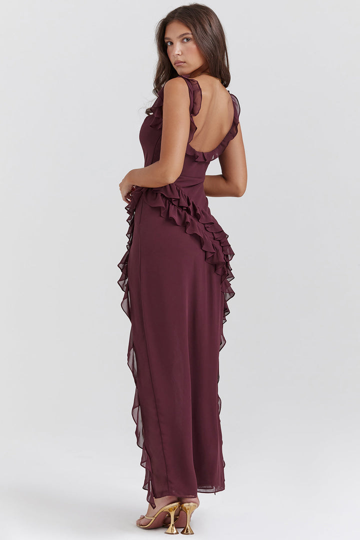 Women’s Maxi Dress with Ruffle Detail and Shoulder Straps