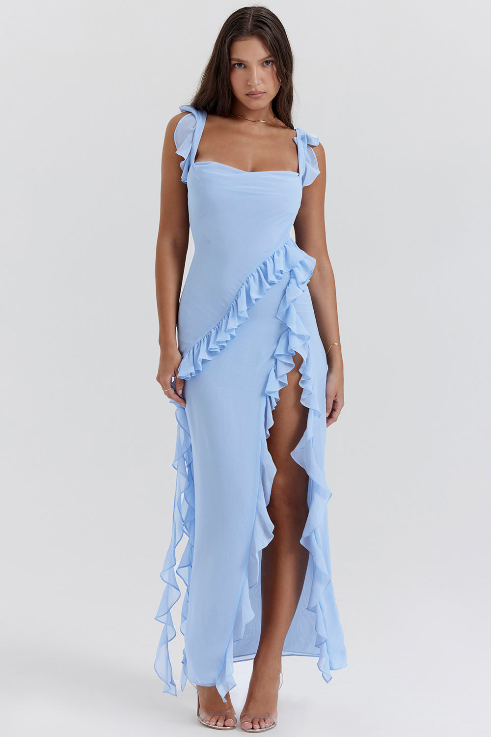 Women’s Maxi Dress with Ruffle Detail and Shoulder Straps