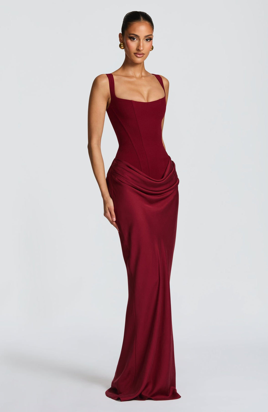 Women’s Maxi Dress with Wide Straps and Draped Waist Detail