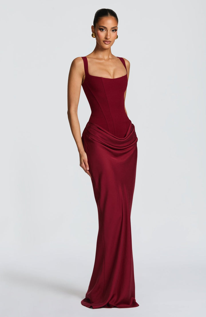 Women’s Maxi Dress with Wide Straps and Draped Waist Detail