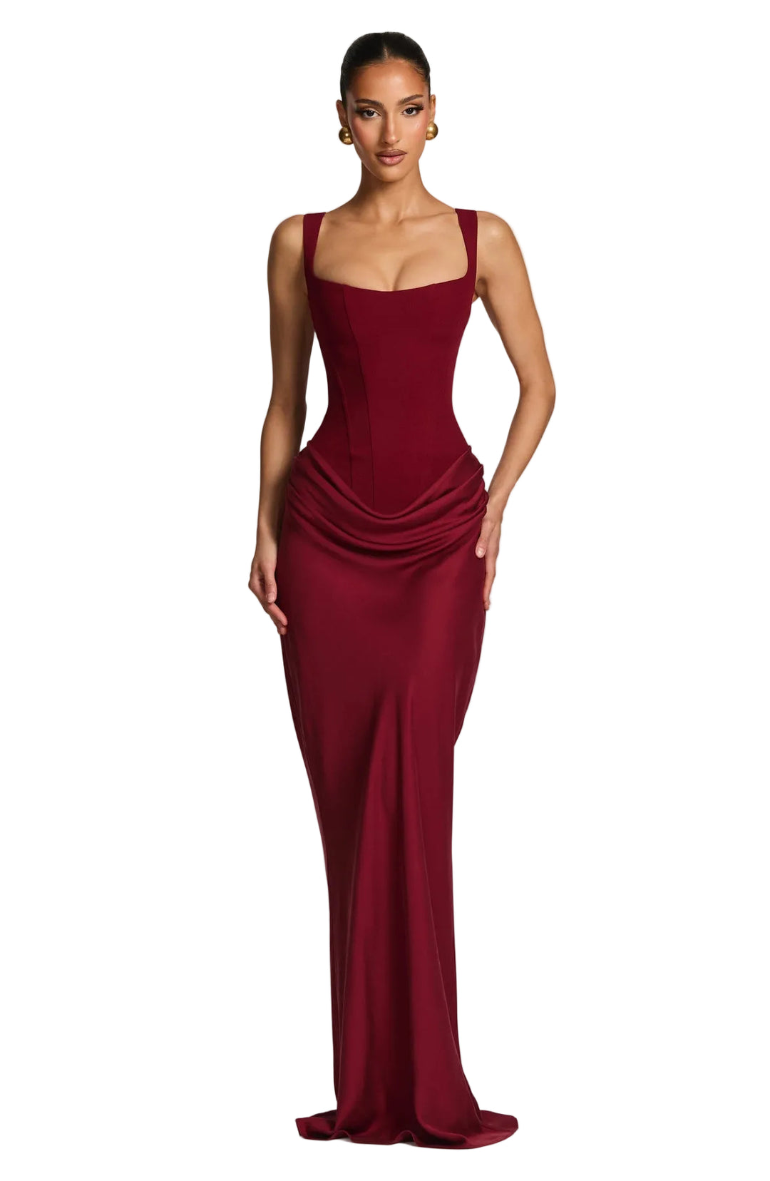 Women’s Maxi Dress with Wide Straps and Draped Waist Detail