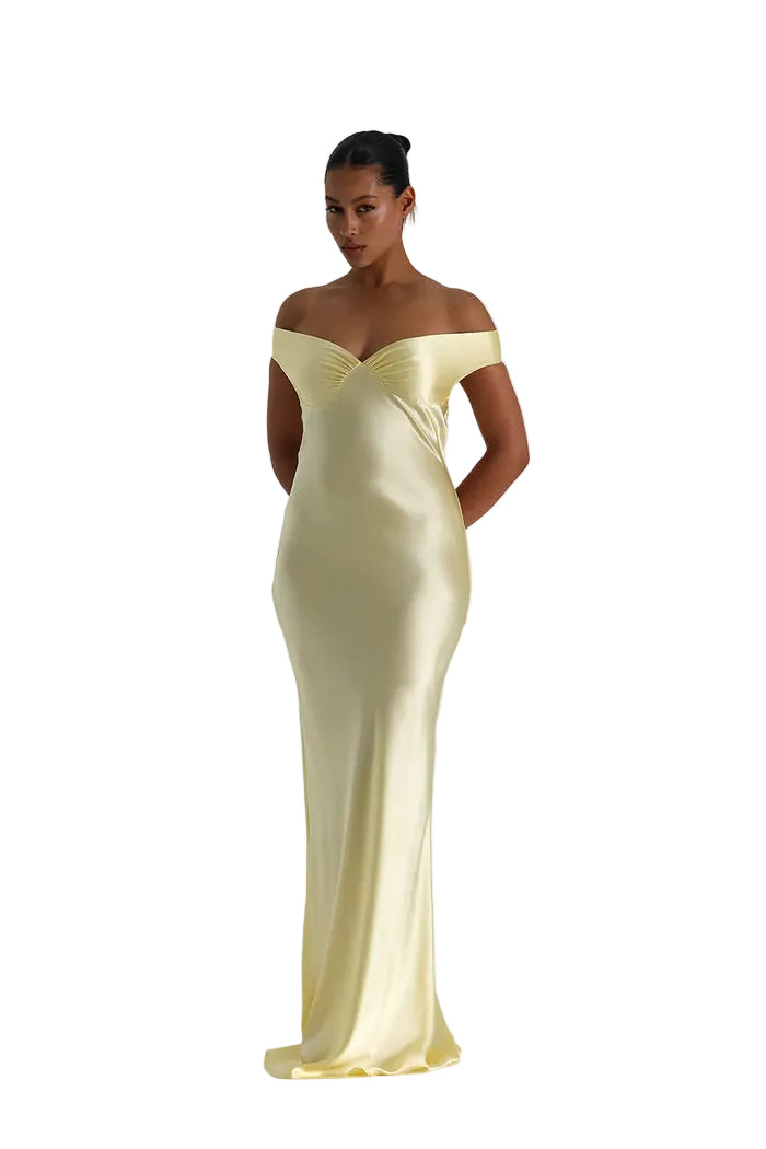Women’s Off-Shoulder Maxi Dress with V-Neckline and Centre Gathering