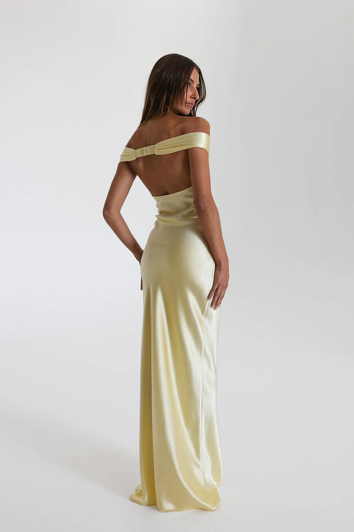 Women’s Off-Shoulder Maxi Dress with V-Neckline and Centre Gathering