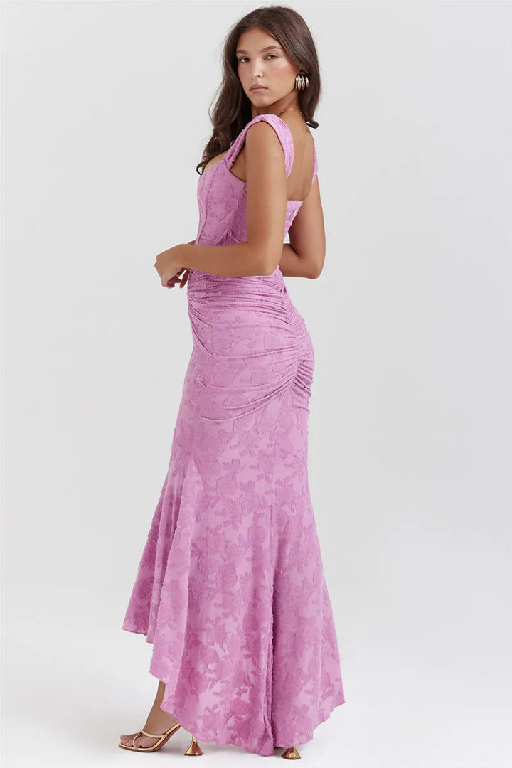 Women’s Off Shoulder Ruched Lace Maxi Dress