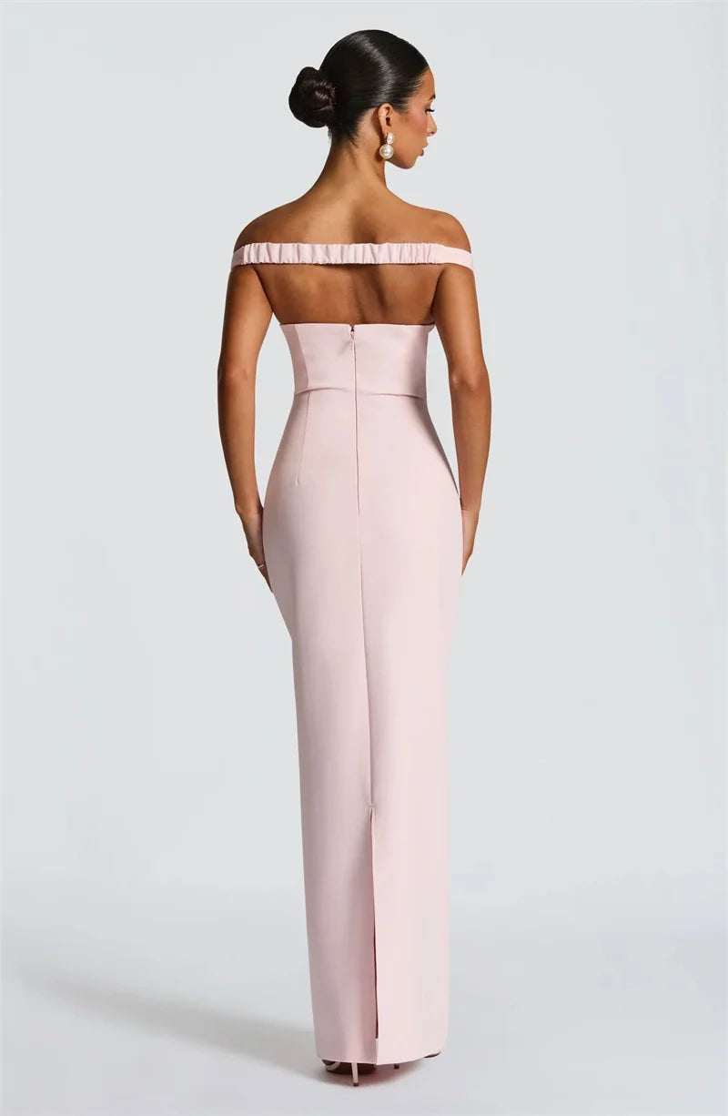 Women’s Off Shoulder Ruched Maxi Dress with Sheer Scarf