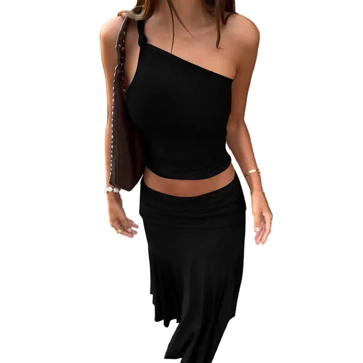 Women’s One-Shoulder Crop Top and Midi Skirt Set