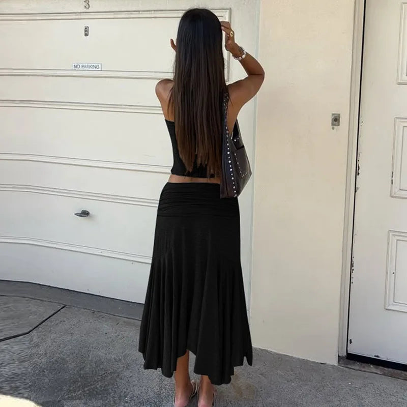 Women’s One-Shoulder Crop Top and Midi Skirt Set