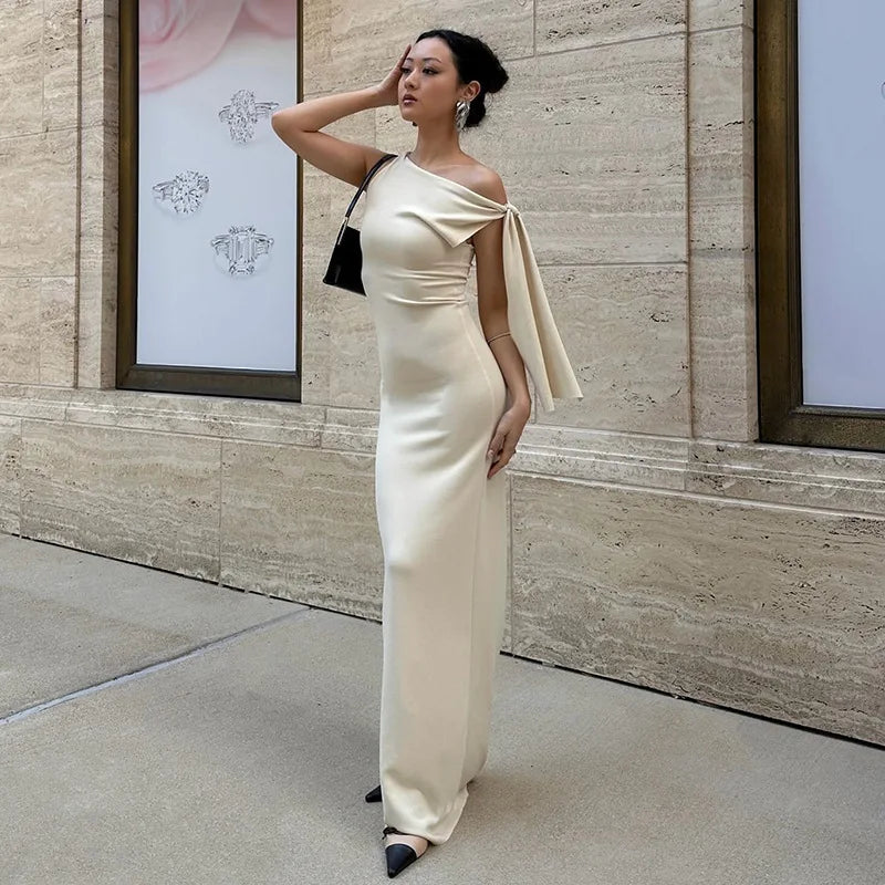 Women’s One-Shoulder Draped Maxi Dress