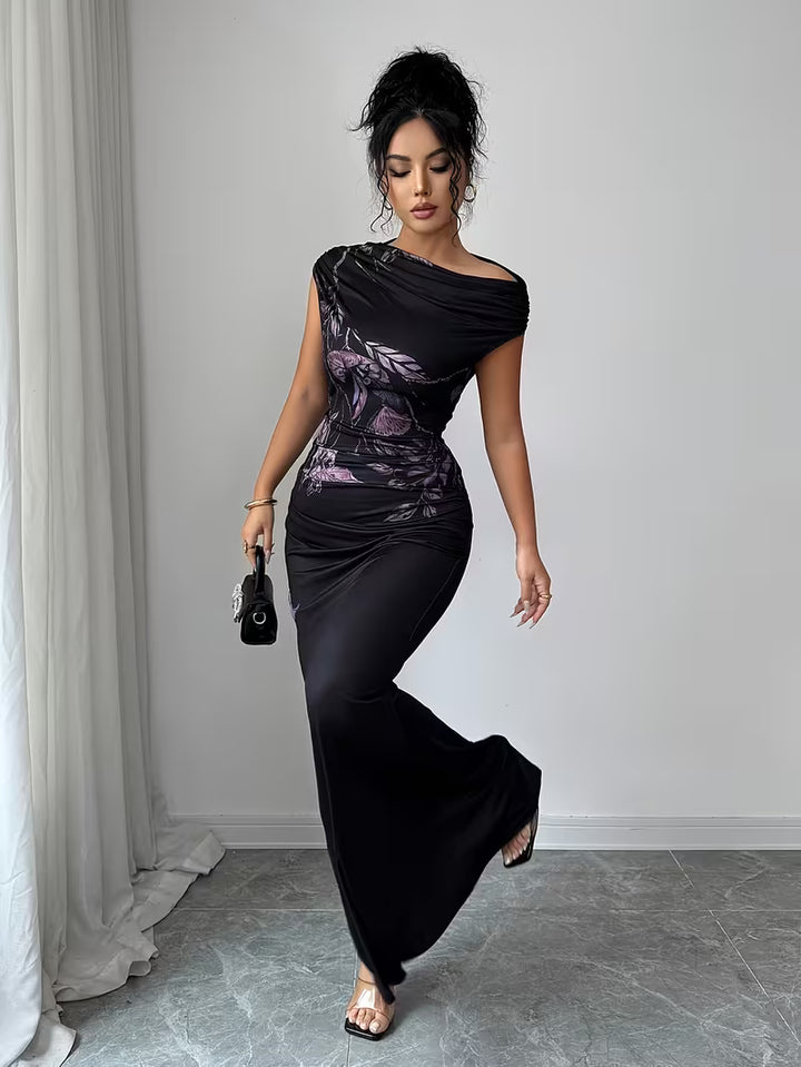 Women’s One Shoulder Floral Print Maxi Dress