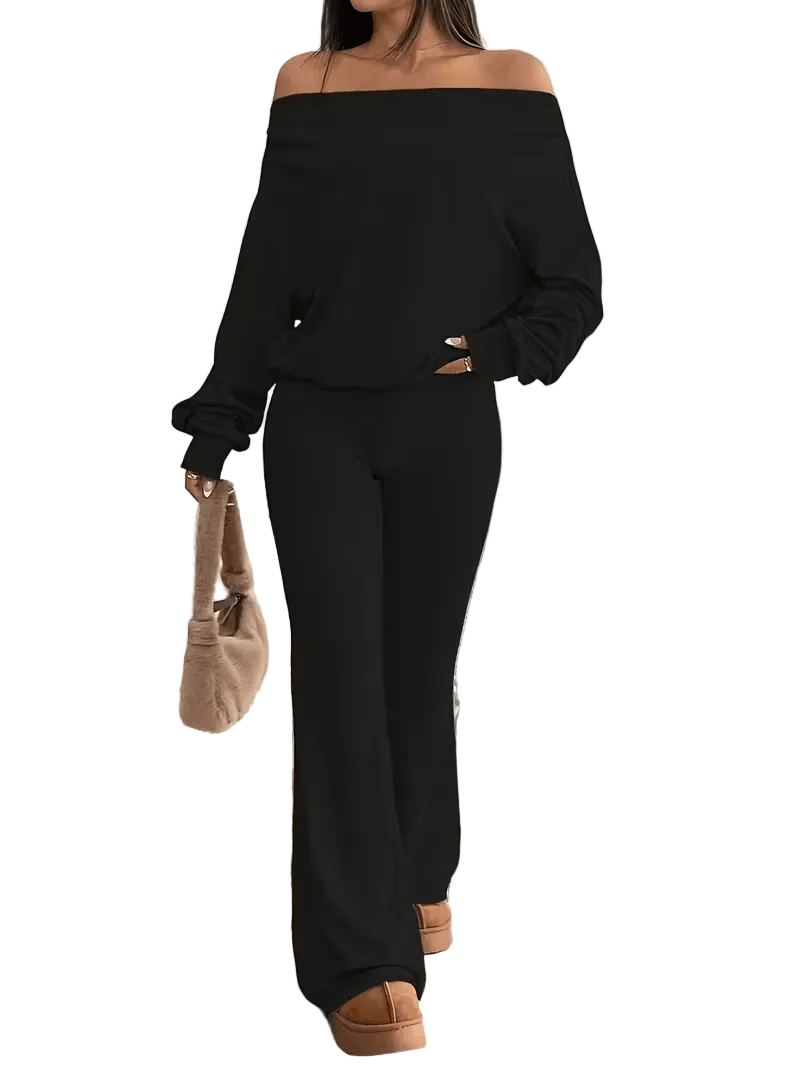 Women’s One-Shoulder Long Sleeve Top and Wide Leg Trousers Set
