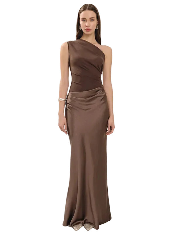 Women’s One-Shoulder Maxi Dress with Draped Waist