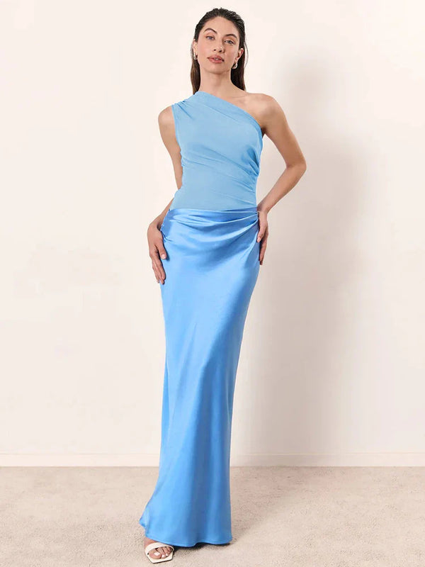 Women’s One-Shoulder Maxi Dress with Draped Waist