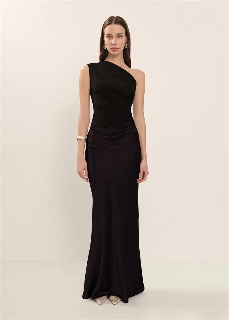 Women’s One-Shoulder Maxi Dress with Draped Waist