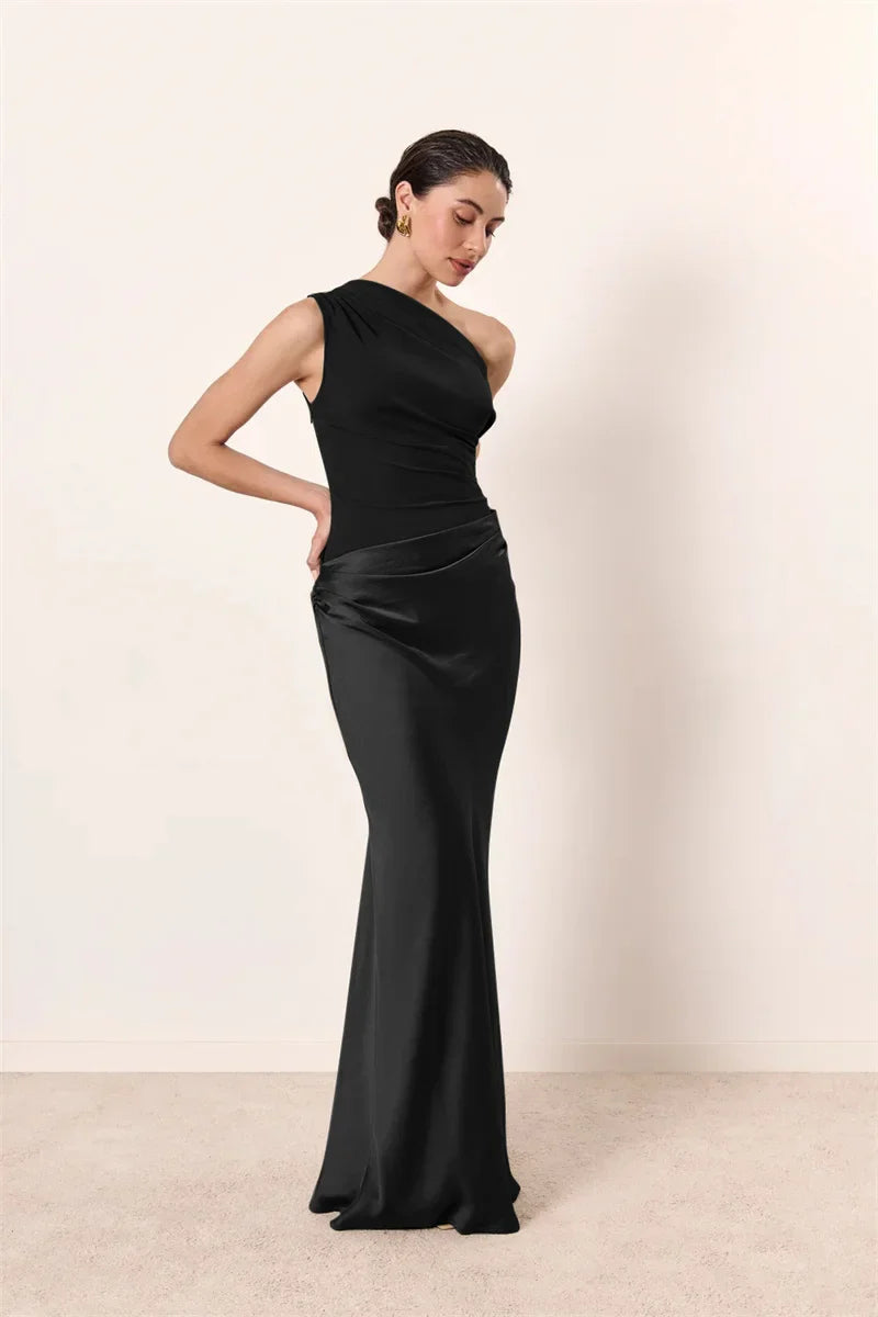 Women’s One-Shoulder Maxi Dress with Draped Waist
