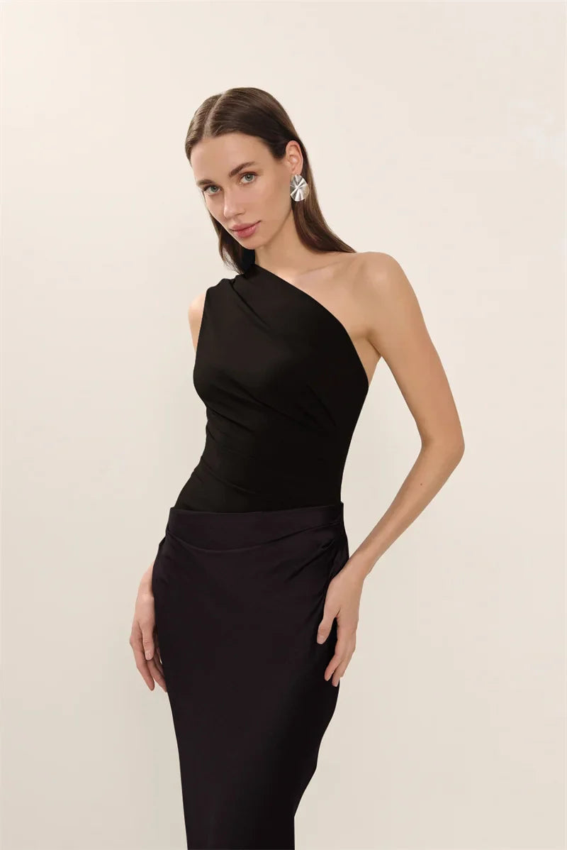 Women’s One-Shoulder Maxi Dress with Draped Waist