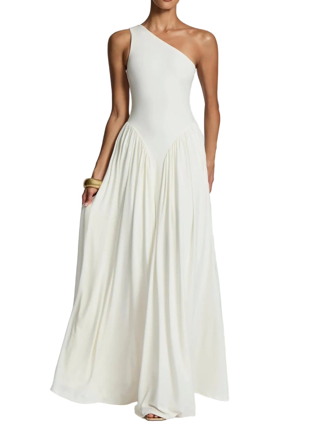 Women’s One-Shoulder Maxi Dress with Pleated Skirt and Fitted Bodice