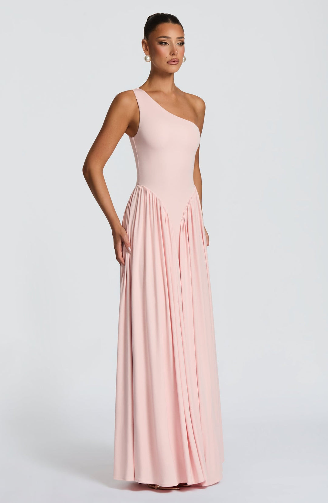 Women’s One-Shoulder Maxi Dress with Pleated Skirt and Fitted Bodice