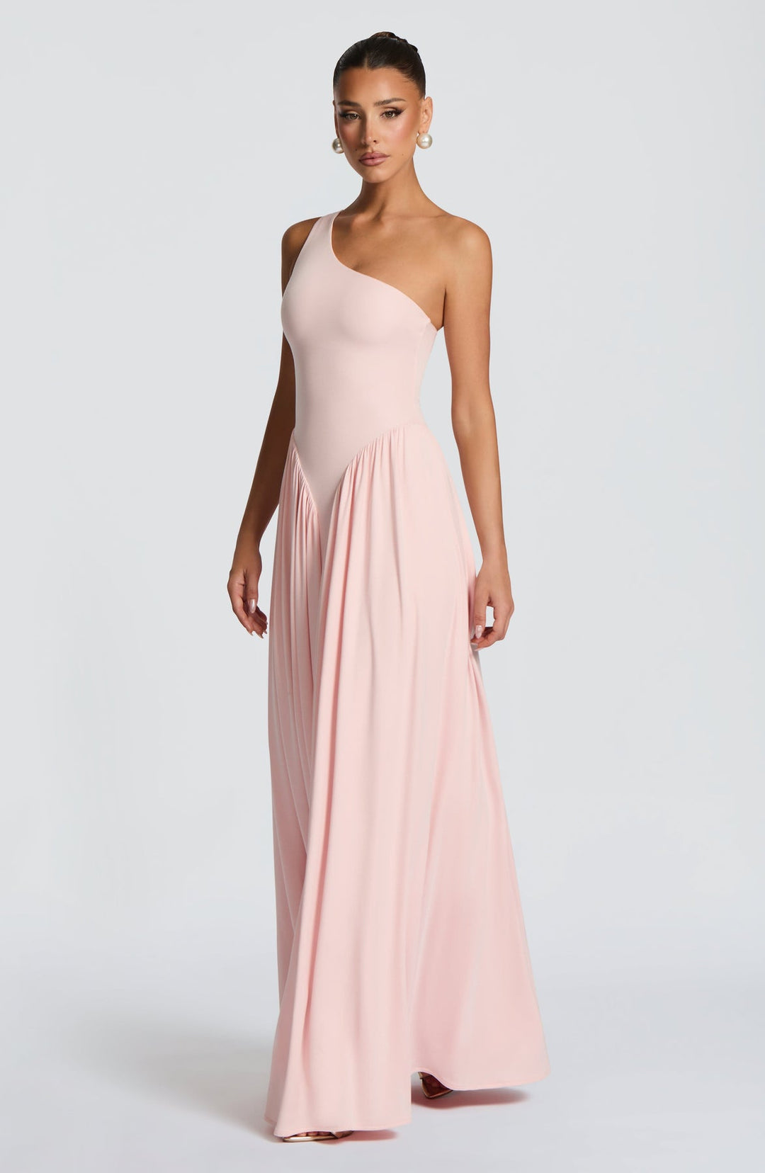 Women’s One-Shoulder Maxi Dress with Pleated Skirt and Fitted Bodice