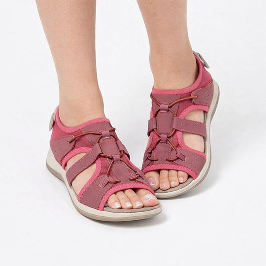 Women’s Open Toe Flat Sandals with Multi Strap Design and Hook and Loop Closure