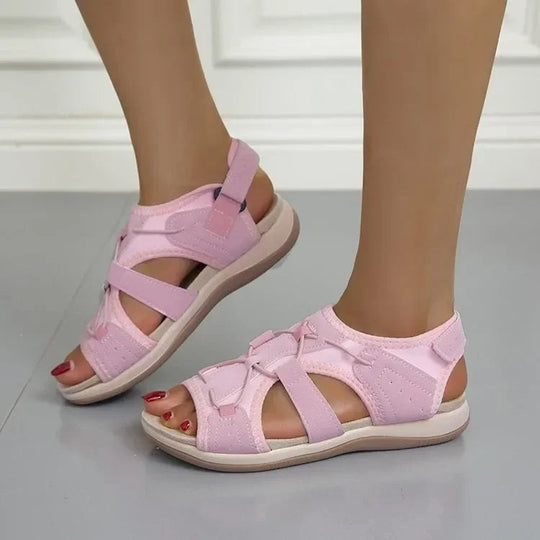 Women’s Open Toe Hook and Loop Strap Flat Sandals