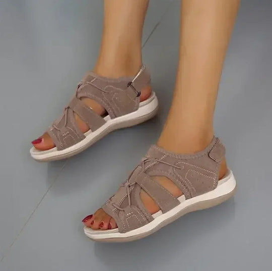 Women’s Open Toe Hook and Loop Strap Flat Sandals