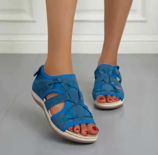 Women’s Open Toe Hook and Loop Strap Flat Sandals