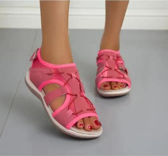 Women’s Open Toe Hook and Loop Strap Flat Sandals