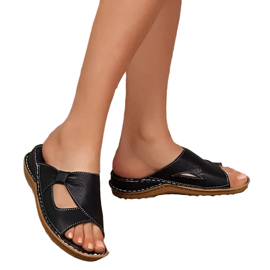 Women’s Open Toe Slip On Flat Sandals with Cut Out Design