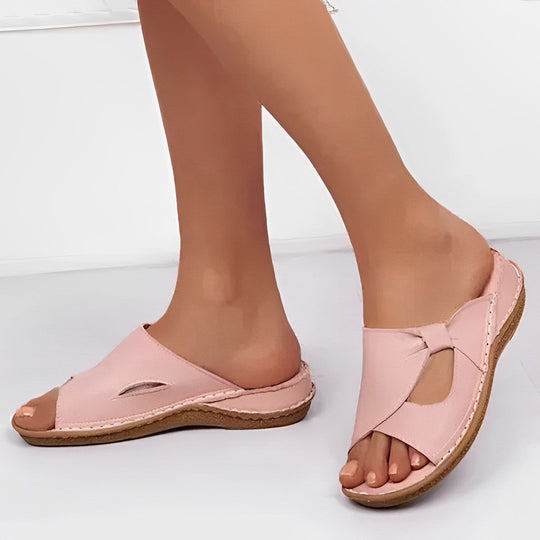 Women’s Open Toe Slip On Flat Sandals with Cut Out Design