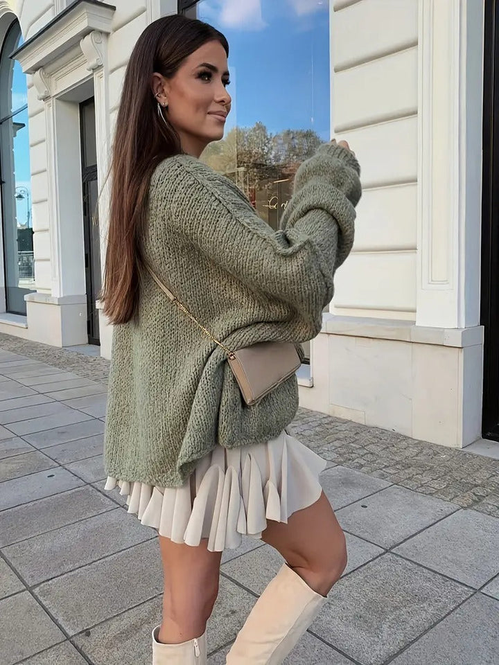 Women’s Oversized Knit Cardigan with Button Front and Long Sleeves