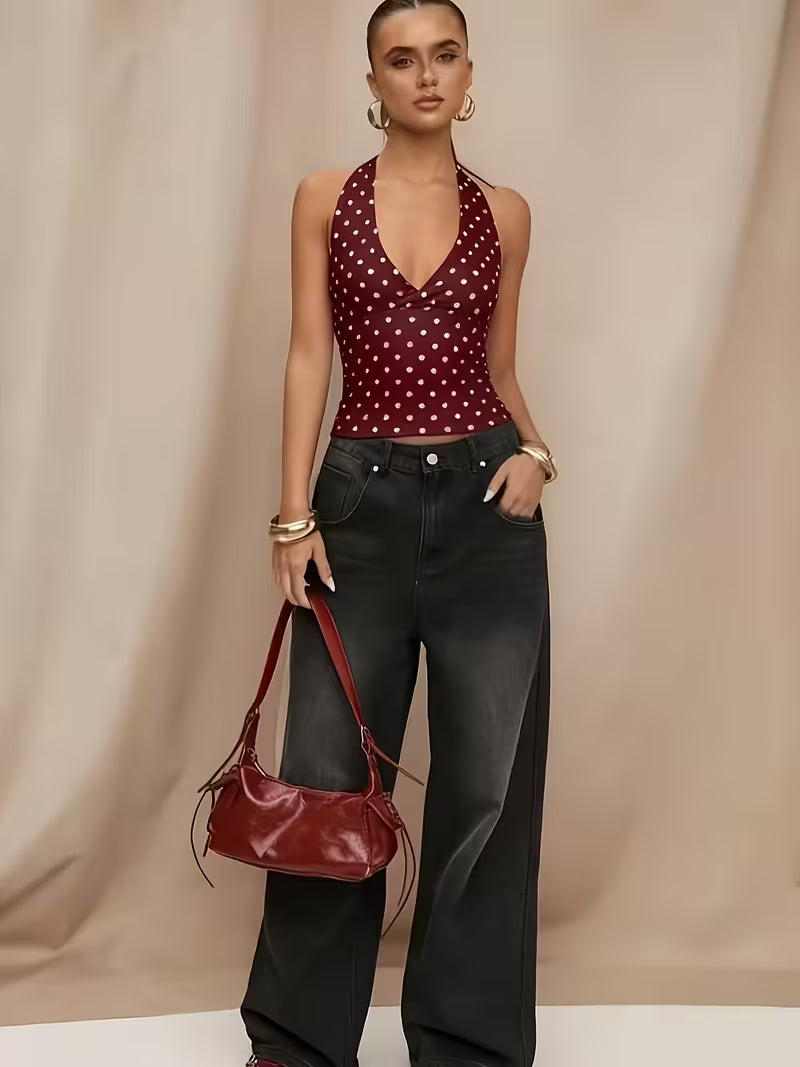 Women’s Polka Dot Halter Neck Wrap Front Top