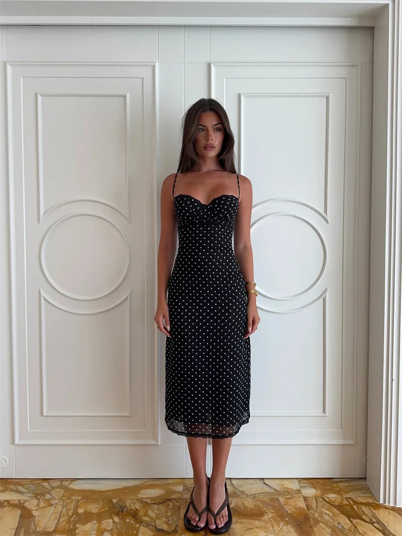 Women’s Polka Dot Strap Midi Dress