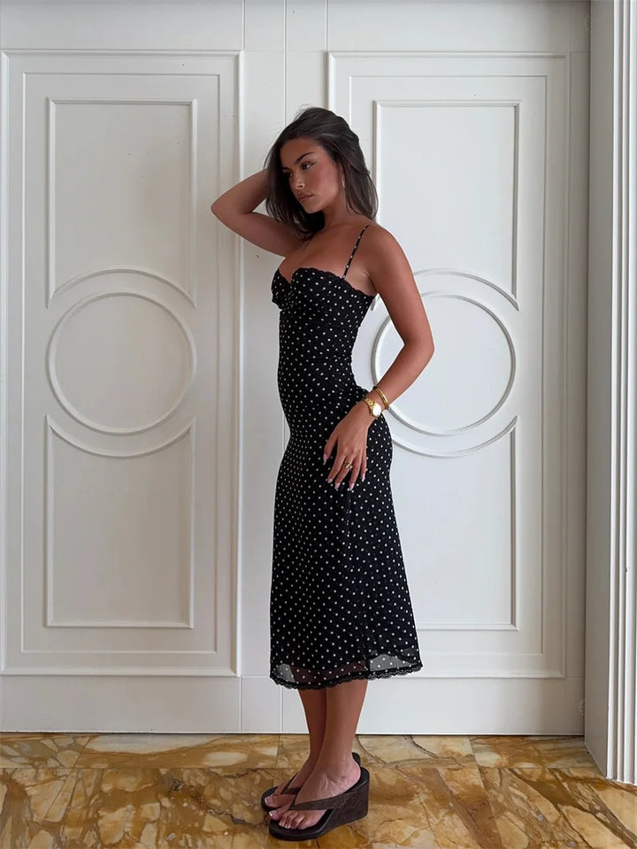 Women’s Polka Dot Strap Midi Dress