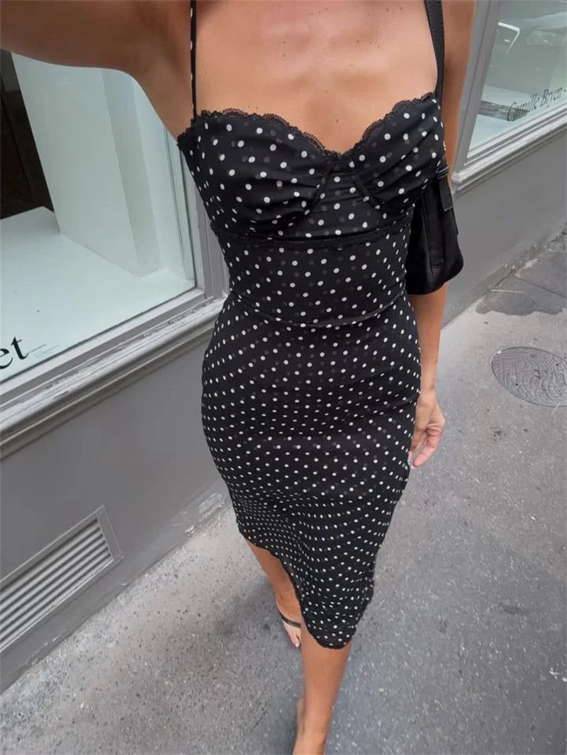 Women’s Polka Dot Strap Midi Dress