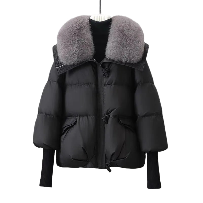 Women’s Puffer Jacket with Faux Fur Collar and Zip Front