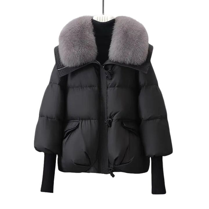 Women’s Puffer Jacket with Faux Fur Collar and Zip Front